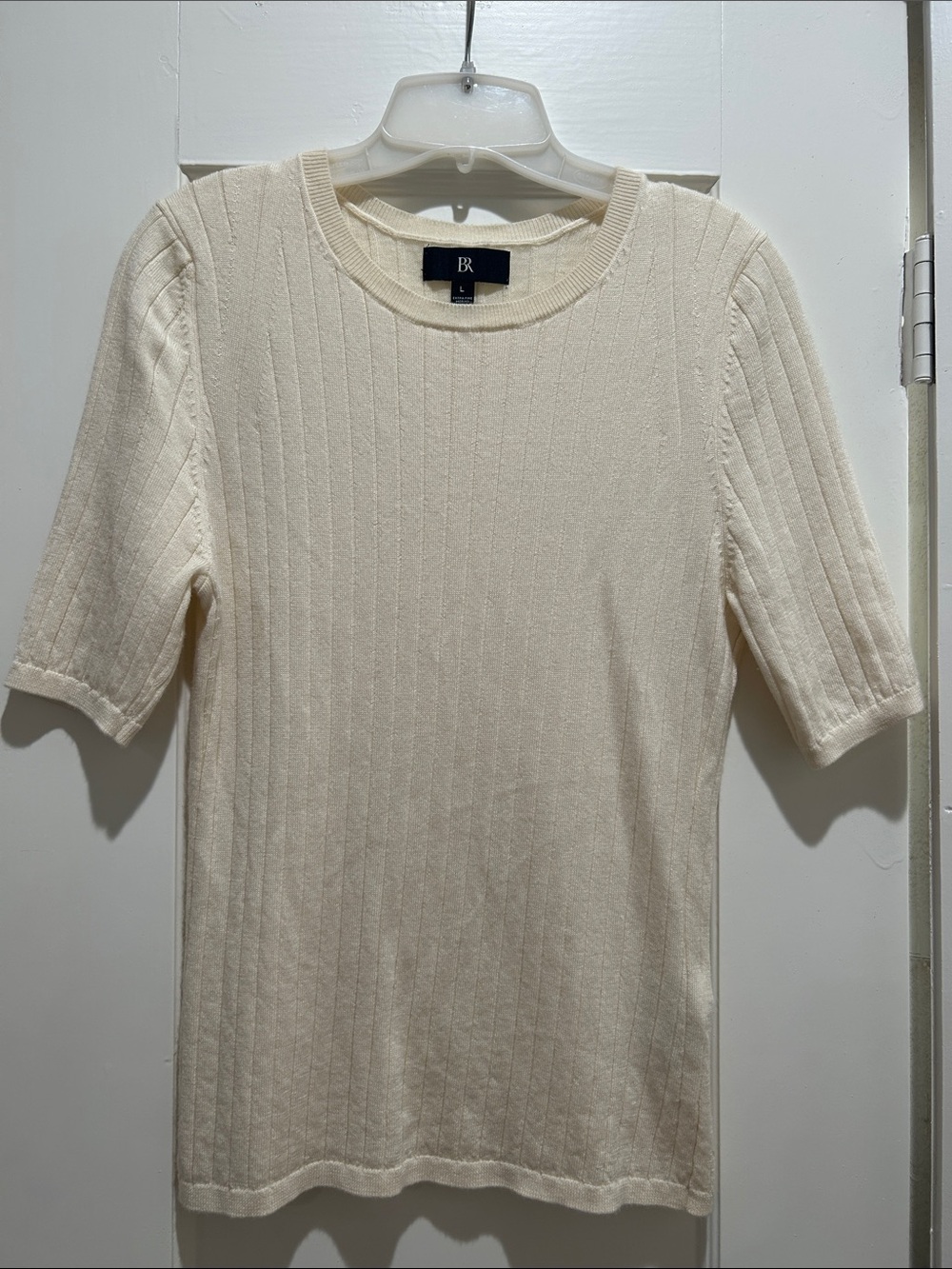 Banana Republic Extra Fine Merino Ivory Ribbed Short-Sleeve Knit Top